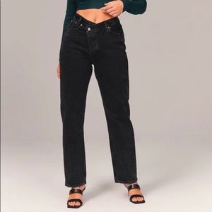 Black cross front Abercrombie Dad jeans